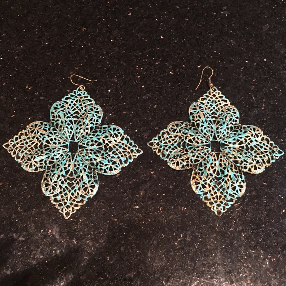 Turquoise & Gold Petal Earrings